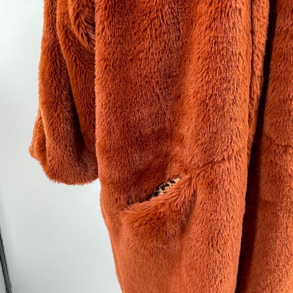 Mystree Brown Orange Faux Fur Sherpa Teddy Bear Leopard Lined Winter Jacket M - Picture 4 of 11